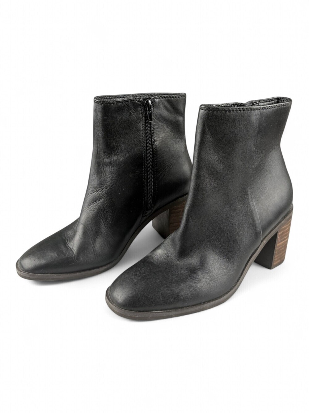 Lucky Brand Black Leather Block Heel Ankle Boots 7.5